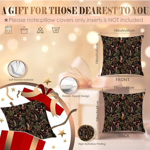 Dark Witchy Forest Woodland Animals Throw Pillow Covers 18x18