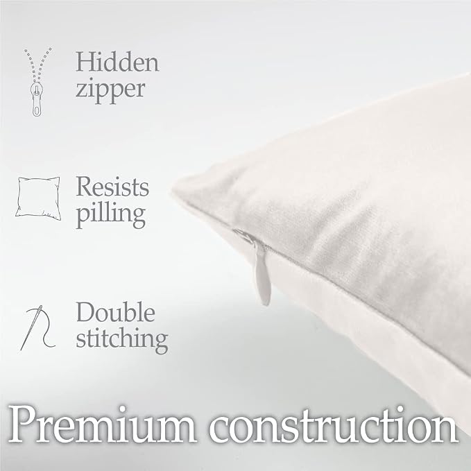lalaLOOM Velvet Throw Pillow Covers, Set of 2, 16x16 Cream