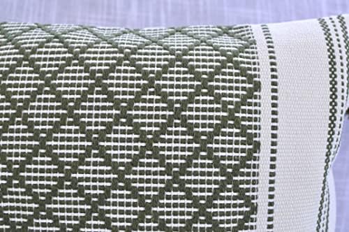 16x16 inch Boho Pillow Covers Indoor/Outdoor Olive Green - Set of 2 / Decorative Checkered Geometric Cushion Covers/Farmhouse Designer Woven Pillowcases/Modern Accent Cushion Covers