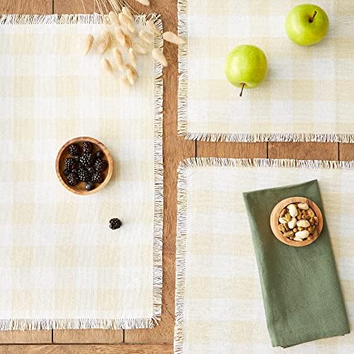 DII Fringed Check Tabletop, Placemat Set, 13x19, Natural, 6 Count