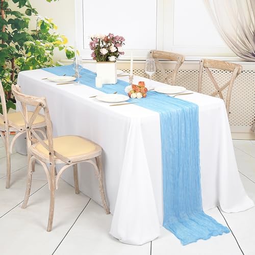 20 Pack Light Blue Table Runner 10Ft Cheesecloth Table Runner Boho Gauze Table Runner Long Cheese Cloth Table Runner Romantic Sheer Fabric Table Runners for Wedding Party Bridal Shower