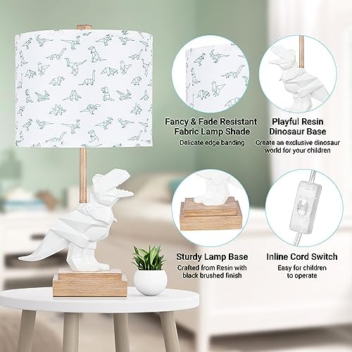 Hamucd Kids Dinosaur Table Lamp for Boys Girls Bedroom 23" Bedside Lamp for Children Gift Cute Small White Nightstand Lamp for Nursery(LED Bulb Included)