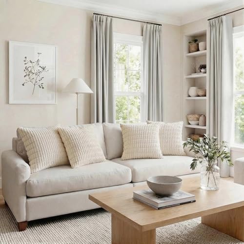 Fancy Homi 4 Packs Decorative Throw Pillow Covers for Living Room Couch Bed, Modern Farmhouse Boho Home Décor Accent Cushion Case, 16" x 16", Cream