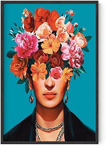 HAUS AND HUES Frida Kahlo Wall Art & Feminist Poster - Chicano Art Wall Decor Latino Chicana Mexican Artwork Flowers Print (Framed Black 24" x 36")