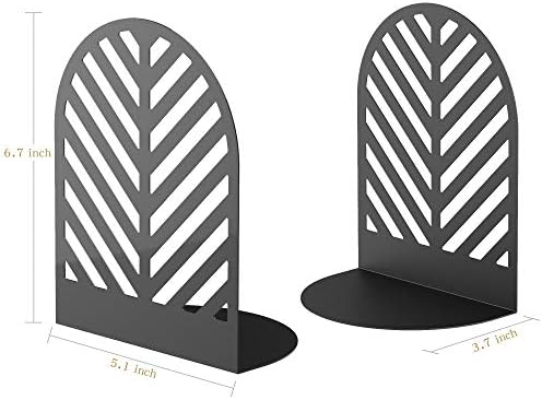 QiMing Leaf Bookends for Books,1 Pair Metal Book Holders for Office Shelves Adults Gift(Black)