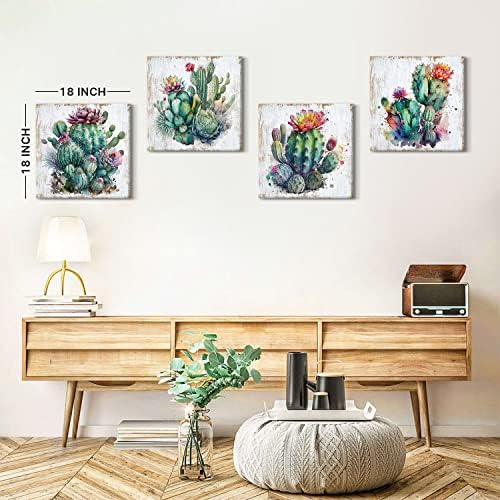 AIYISU Botanical Wall Art Cactus Decor Canvas Print for Living Room Green Succulent Pictures Mexican Southwestern Plants Posters Tropical Themed Artwork Garden Living Room Home Decoration 18x18” 4Pcs