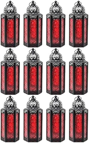 Vela Lanterns Decorative Indoor Moroccan Candle Holder, Red, M, 12-Pack