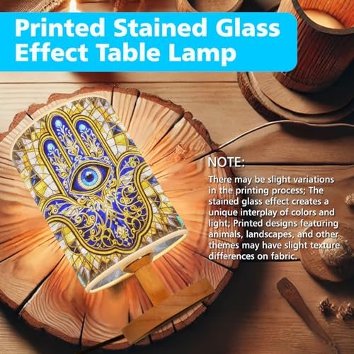 Hamsa Hand Table Lamp LED 3-Color Pressed Bedside, Hamsa Hand Shade Lamp with Wood Base for Bedroom Living Room Desk Office TL01