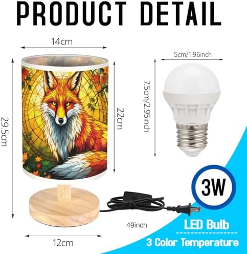 Butterfly Table Lamp LED 3-Color Pressed Bedside, Shade Lamp with Wood Base for Bedroom Living Room Desk Office TL01 (Fox Table Lamp)