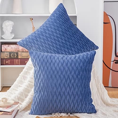 MADIZZ Set of 2 Super Soft Velvet Decorative Throw Pillow Covers 24x24 inch Royal Blue Square with Texture Luxury Style Cushion Case European Pillow Shell for Sofa Bedroom