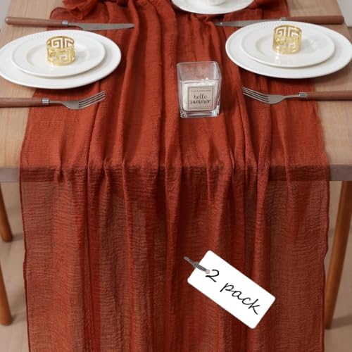 2Pcs Cheesecloth Table Runner Terracotta 10FT Boho Gauze Cheese Cloth Table Runners 120 Inches Long Rustic Sheer for Centerpiece Home Party Christmas Wedding Baby Shower Spring Easter Decor