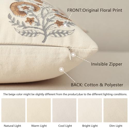 Vintage Floral Print Fall Pillow Covers 22x22 Set of 2 Patterned Accent Decorative Cushion Covers Modern Farmhouse Throw Pillow Covers for Sofa Couch Chair Bed Living Room Home Decor, Cognac Brown