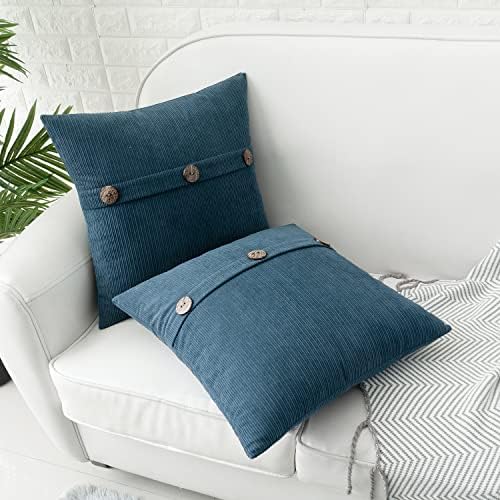 HWY 50 Blue Chenille Throw Pillow Covers 22x22 Inch Buttons Pack of 2
