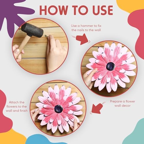 Zhehao 6 Pcs Metal Flower Wall Art Decor 10 Inch Sunflower Wall Decorations Hanging Outdoor Art Multicolored Handmade Metal Flowers Outdoor Decor(Cute Color)