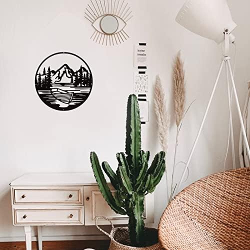 NBEADS Mountain Boat Metal Wall Art Decor, Black Wall Hanging Decor Silhouette Wall Art for Home Bedroom Living Room Bathroom Kitchen Office Hotel Wall Decoration, 11.8"x11.8"