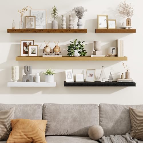 Fun Memories 67 Inch Fireplace Mantel Set of 2, Long Floating Shelf for Bedroom|Living Room, Wall Mounted Farmhouse Display with Invisible Heavy Duty Metal Bracket, Walnut