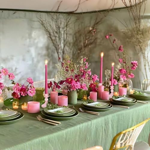 Pink Glass Candlestick Holders, Taper Candle Holders, Set of 6