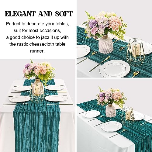 Teal 10FT Cheesecloth Table Runner Boho Gauze Fabric Table Runner Rustic Sheer Runner for Wedding Bridal Baby Shower Birthday Party Boho Table Decor（1 Pack Teal）