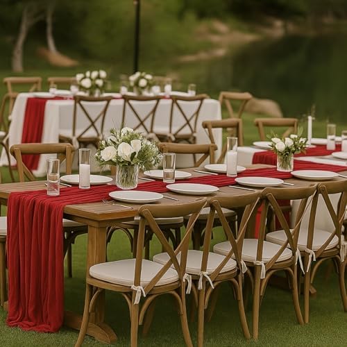 6 Pack 10FT Red Cheesecloth Table Runner 120 Inch Rustic Boho Gauze Cheese Cloth Table Runner for Wedding Baby Shower Bridal Shower Birthday Party Home Decorations