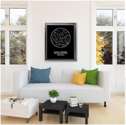 Custom Star Map - Personalized constellation prints available as framed, unframed, canvas prints, or canvas posters. Perfect for weddings, anniversaries, and special occasions Black