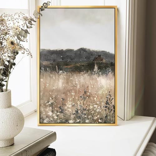 AIMAILON Frame Reed Grassland Landscape, Natural Landscape Artwork 12x18 | minimalist rural style oil painting, easy to hang, home decoration