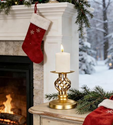 Vintage Metal Pillar Candle Holder for Table Decor
