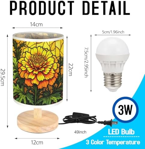 Marigold Table Lamp LED 3-Color Pressed Bedside, Marigold Shade Lamp with Wood Base for Bedroom Living Room Desk Office TL01