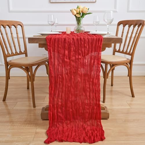 Asee'm 12pcs Red Cheesecloth Table Runner Christmas 10FT Boho Rustic Gauze