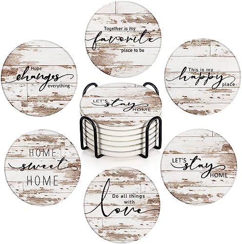 Vintage Farmhouse Coasters for Drinks, Set of 6, Ceramic Stone Vintage Farmhouse