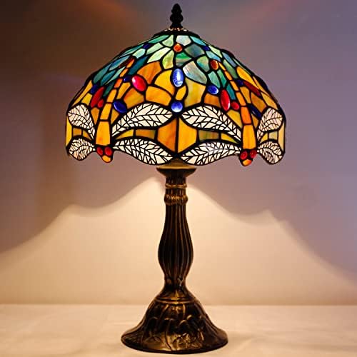 WERFACTORY Tiffany Lamp Stained Glass Dragonfly Style Table Lamp 18 Inch