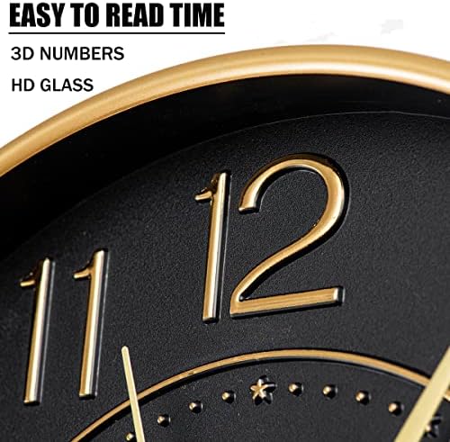 HZDHCLH Modern Wall Clocks Battery Operated,10 inch Black and Gold Clock for Wall,Silent Small Wall Clock for Living Room Bedroom Kitchen Office Nursery Decor