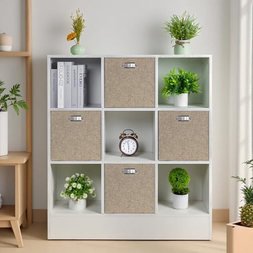 Posprica Collapsible Storage Bins,13×13 Foldable Storage Cube Boxes Fabric Drawer Fabric Storage Bins Vinyl Record Light Coffee, 4 Pack