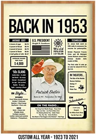 Personalized 72 year old birthday gifts - Back in 1953 Poster - Centerpiece Table Decorations 72nd Birthday Party - Custom Born in 1953 Newspaper Vintage Poster for Men, Women