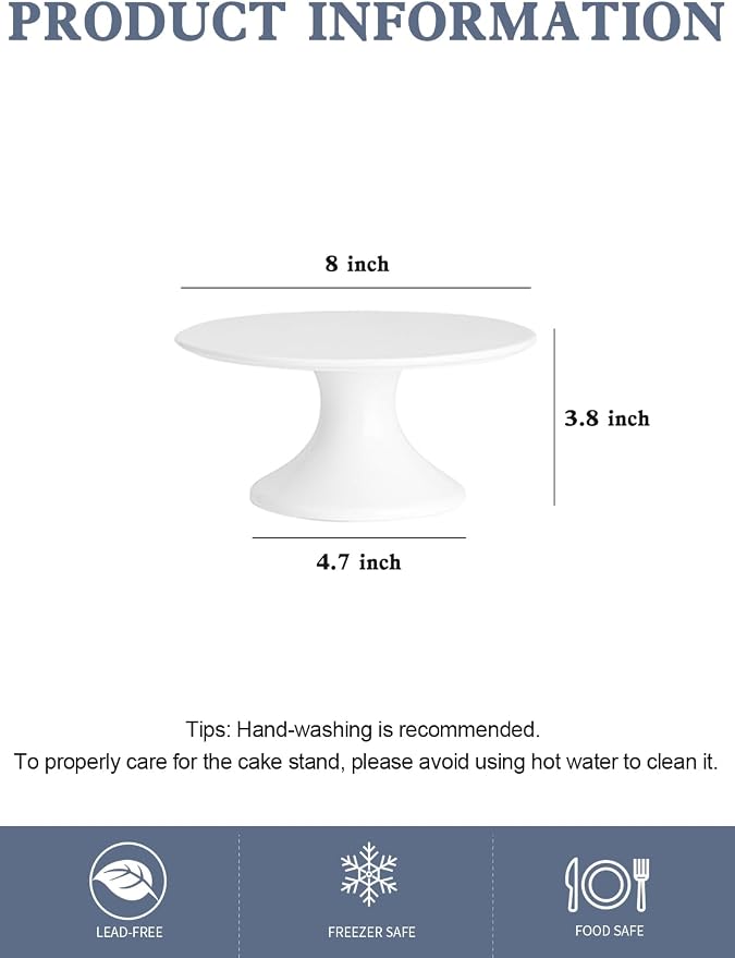 Kanwone 8-Inch Porcelain Small Cake Stand, Cake Plate, Dessert Stand, Cake Stand for Party, Baby Shower, Home Decorating Stand, White