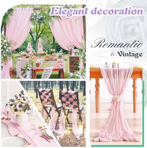 Pink Cheesecloth Table Runner 2 Pack 35" Boho Gauze Runner 120 inches Long Runner Rustic Sheer Fabric Bulk for Boho Baby Shower Wedding Bridal Birthday Party Table Decorations