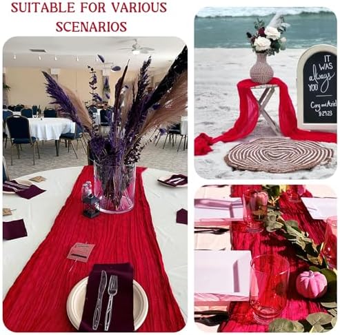2 Pack 120 Inch Red Cheesecloth Table Runner Boho Rustic Gauze Sheer Romantic 10 FT Long Cheese Cloth Table Runner for Bridal Baby Shower Wedding Party Birthday Holiday Home Easter Decor