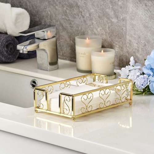 Guest Towel Holder Tray for Bathroom Countertop, Gold Napkin