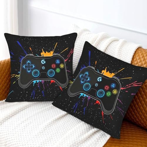 Perinsto Game Joystick Throw Pillow Covers Set of 2 Gamer Gifts Decorative Pillowcases Soft Cushion Covers for Sofa Couch Bed Home Decor, 16"X16"