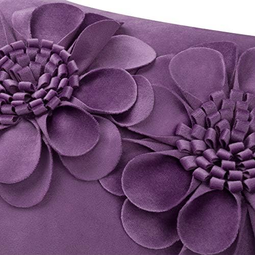 JWH 3D Flower Throw Pillow Cover Decorative Sunflower Accent Pillow Case Velvet Cushion Lumbar Pillowcase for Home Bed Sofa Couch Chair 12x20 Inches Purple