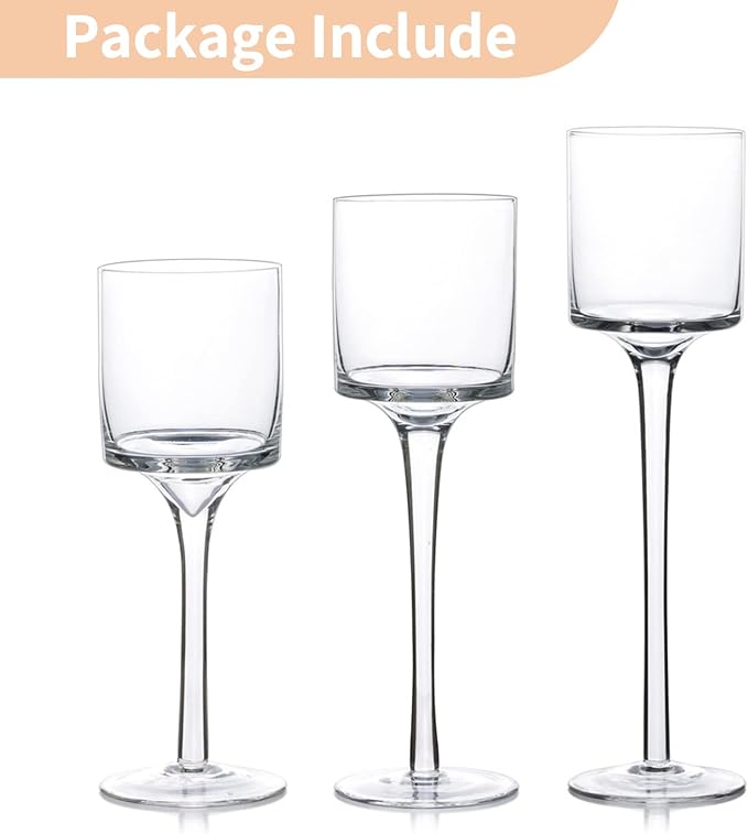 NUPTIO Glass Candle Holders, Set of 3 Stemmed Holders for Floating Candles