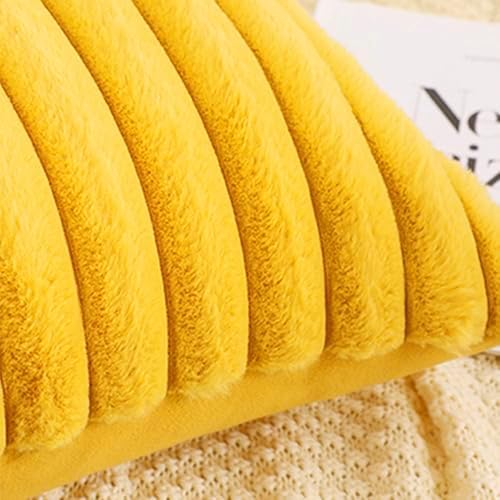 All Smiles Yellow Faux Fur Decorative Throw Pillow Covers 12x20 Set of 2