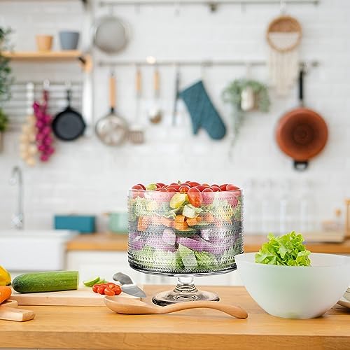 MDLUU Glass Trifle Bowl with Pedestal, 3.43qt Footed Dessert Stand, Vintage Centerpiece Bowl for Layered Cakes, Fruits, Salad (Raindrop Pattern)