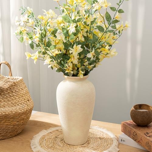 11.02 Inch Tall Vintage White Ceramic Flower Vase, Rustic Farmhouse Beige Stone Texture Vase for Home Decor, Decorative Terracotta Vase for Table Centerpiece Living Room Bathroom (Off White-11.02'')
