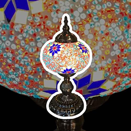 SILVERFEVER Handcrafted Mosaic Turkish Lamp Moroccan Glass Table Desk Bedside Light Bronze Base with E12 Bulb (Flowers LG)