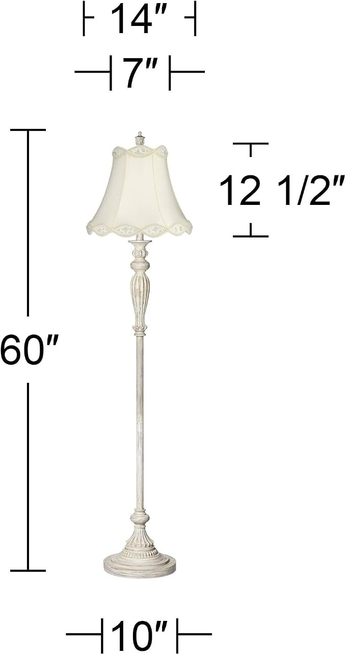 360 Lighting Vintage Chic 60" Tall Cream Shade Antique White Floor Lamp