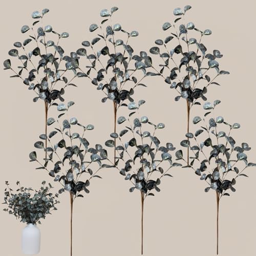 6 Branches Artificial Long Eucalpytus Stems For Tall Vase, Real Look