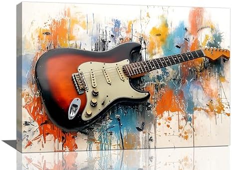 Guitar Wall Art Guitar Wall Decor Music Pictures Graffti Musical Instruments Canvas Prints Painting Artwork Splash Decoration for Music Room Bedroom Living Room Framed Gifts 16"x24"