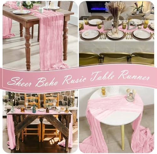 30 Pack Light Pink Cheesecloth Table Runner 17 x 108 inch Cheese Cloth Table Runners 9ft Pink Table Runner Rustic Romantic Sheer Gauze Runner for Wedding Party Baby Shower Table Decoration