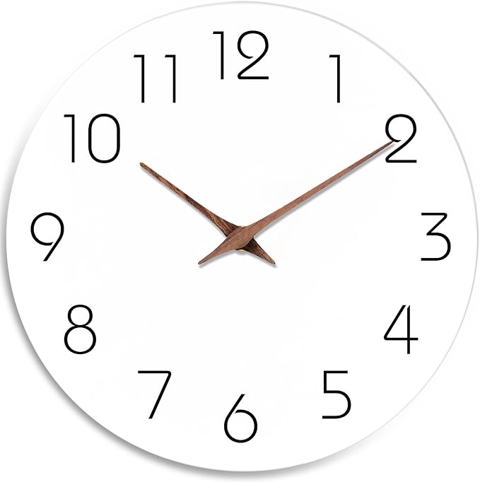 Mosewa Wall Clock 12" Modern Battery Operated Silent Simple(White) | Analog Kitchen Home Bathroom Living Room Bedroom Office Mordern Simple