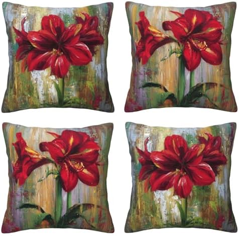 Flower Throw Pillow Covers Set of 4 Decorative Soft Double Sided Print Pillow Case Farmhouse Home Decor for Living Room Sofa Couch 18x18